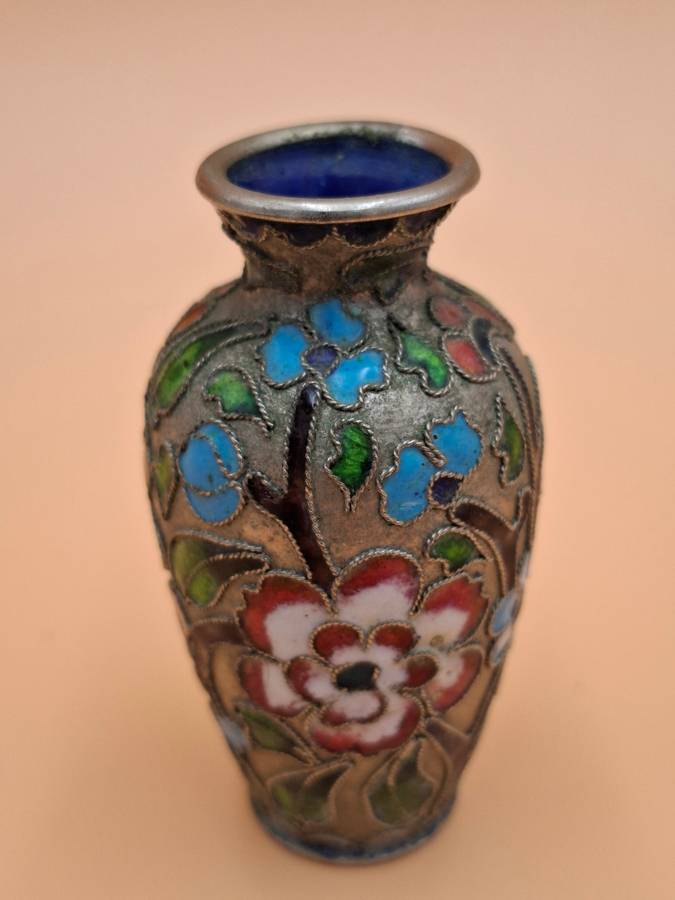 Vintage Miniature Urn Shape Cloisonné Vase - vibrant colours
