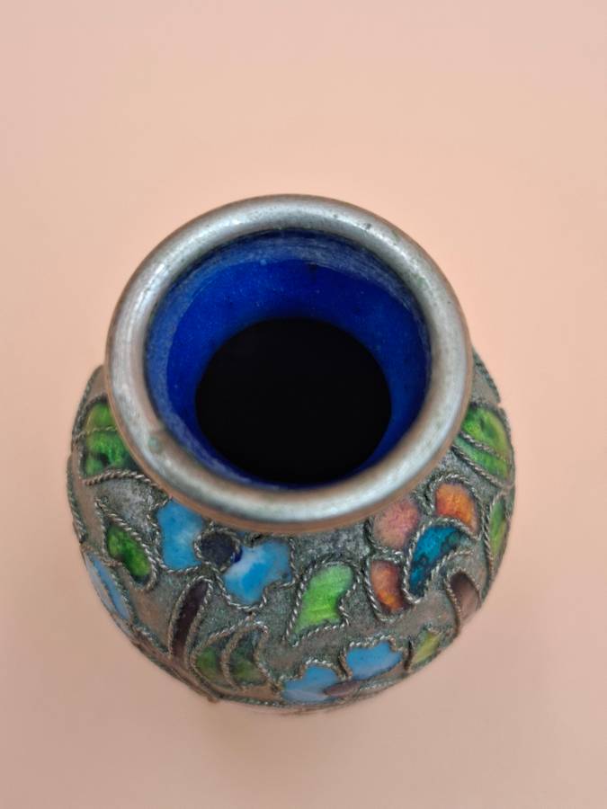 Vintage Miniature Urn Shape Cloisonné Vase - vibrant colours