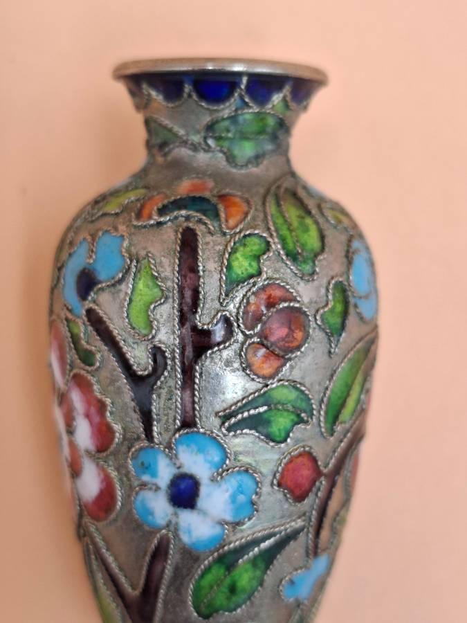 Vintage Miniature Urn Shape Cloisonné Vase - vibrant colours