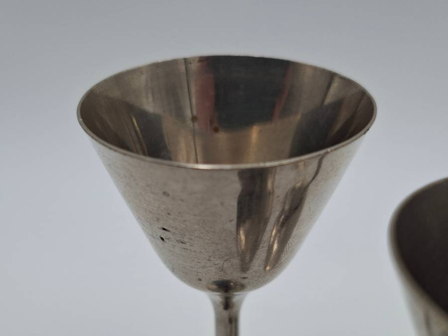 6x Antique Silver Plated Liqueur Goblets - 12cm H in Great Condition