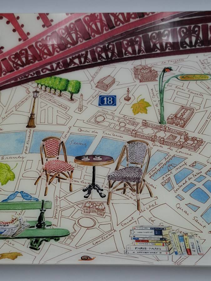 Large Gien Paris Acrylic Serving Tray - depicting Paris Scenes (47cm x 36cm)