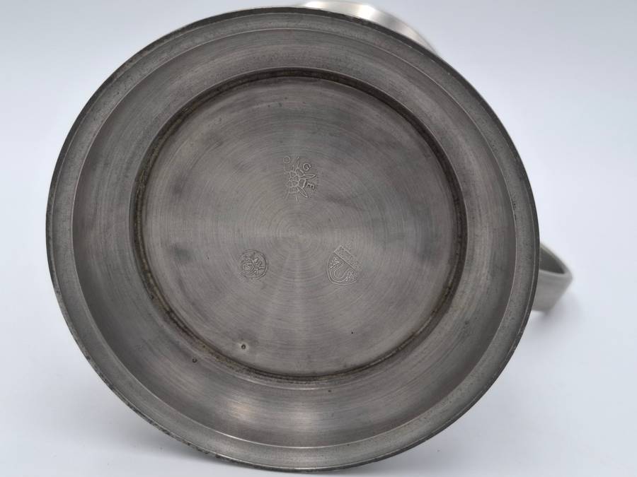 Vintage Pewter Tankard with Flip Lid and Engraved Emblem