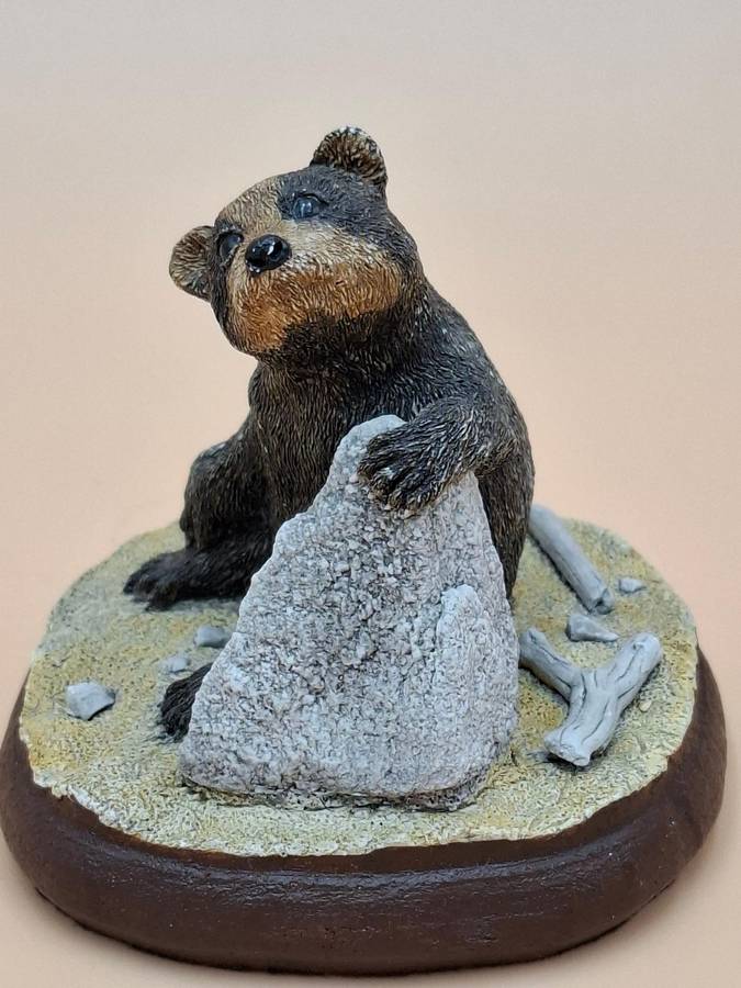 Vintage Hand Painted Resin Sculpture of A Bear - Artist James Kendall King c. 1980 to 1989