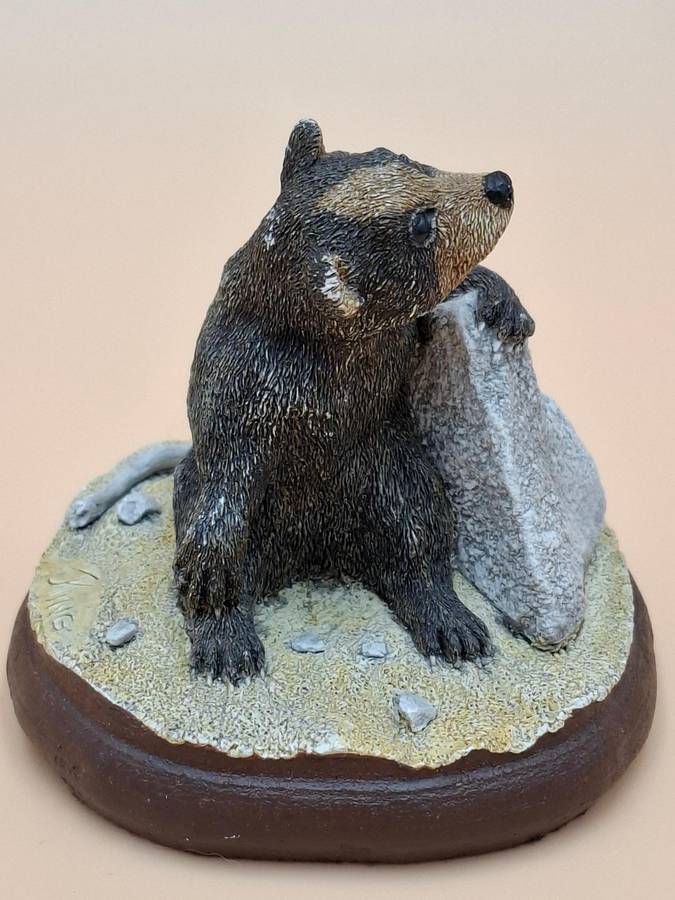 Vintage Hand Painted Resin Sculpture of A Bear - Artist James Kendall King c. 1980 to 1989