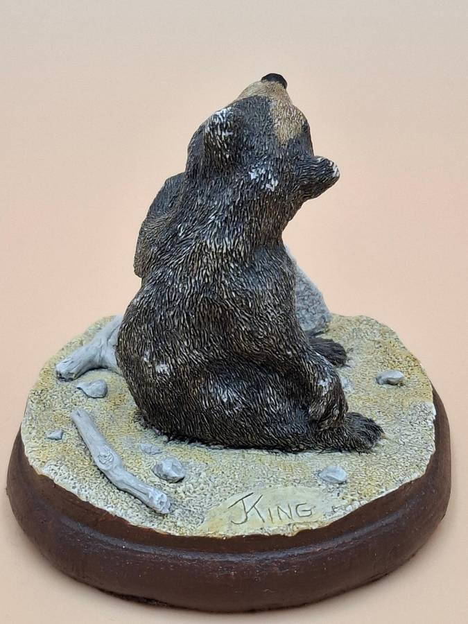 Vintage Hand Painted Resin Sculpture of A Bear - Artist James Kendall King c. 1980 to 1989