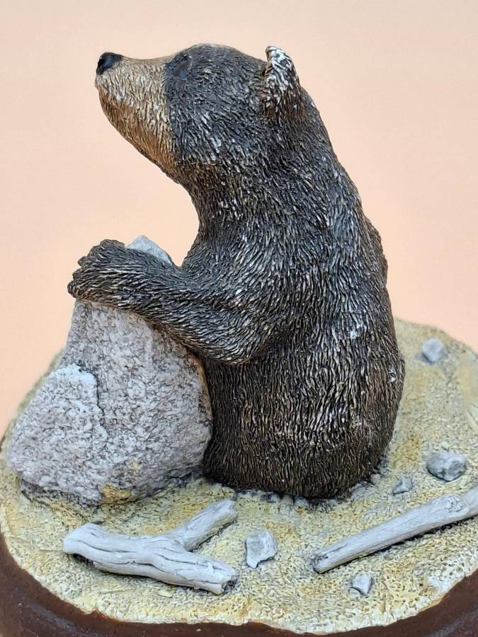 Vintage Hand Painted Resin Sculpture of A Bear - Artist James Kendall King c. 1980 to 1989