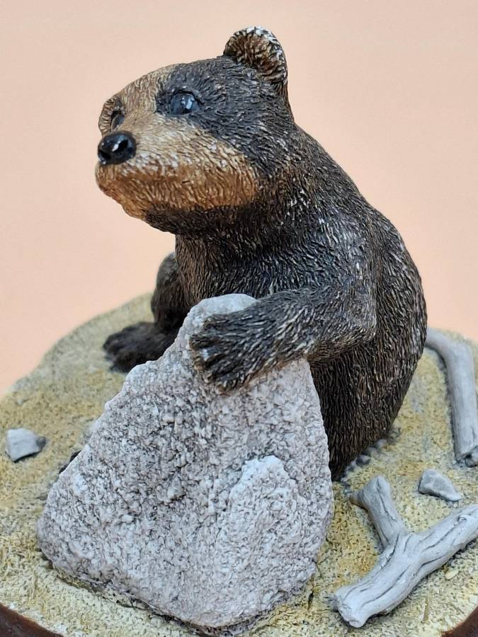 Vintage Hand Painted Resin Sculpture of A Bear - Artist James Kendall King c. 1980 to 1989