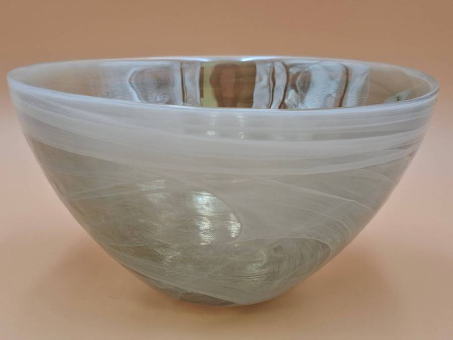 Vintage Artistic Swirl Glass Bowl with Pearl Opalescent Inner Finish - A stunning piece