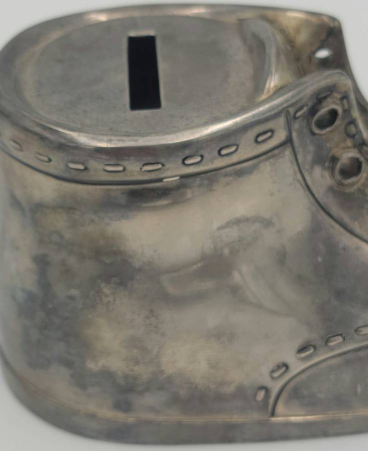 Vintage Silver Plated Baby Bootie Shoe Money Box - Great Condition