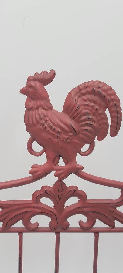Vintage Red Rooster Metal Recipe Book Stand - Vibrant Colour - Lovely Boho Style
