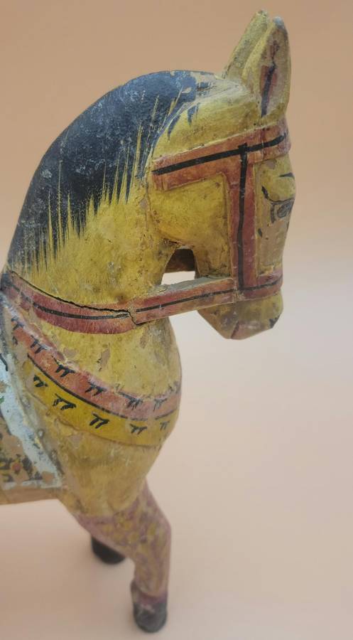 Vintage Hand Carved & Hand Painted Wooden Horse -  Indian Wedding Horse - 28cm H