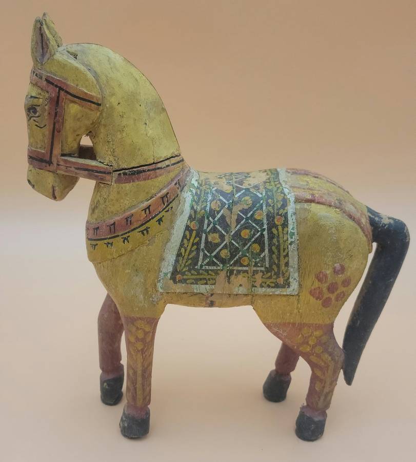 Vintage Hand Carved & Hand Painted Wooden Horse -  Indian Wedding Horse - 28cm H