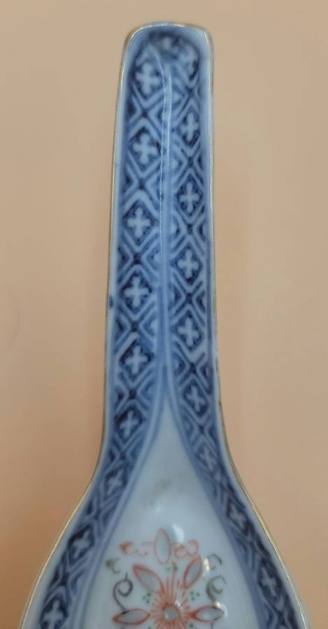 Antique Pair of Blue & White Porcelain Chinese Rice/Soup Spoons