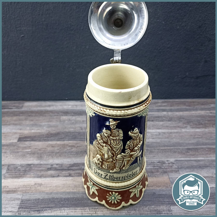 German Porcelain Der Zitherspieler Beer Stein!!!