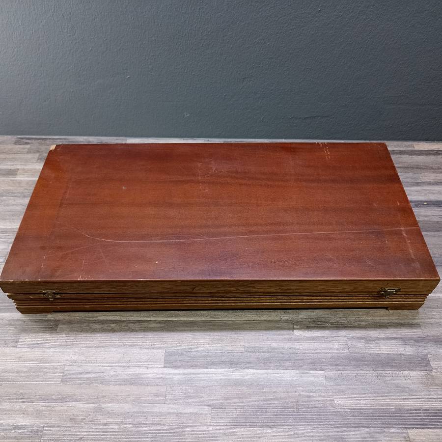 Vintage Large Wood Boxed Cutlery Set, Still Plastic sleeves - 12 Of Everything!!!