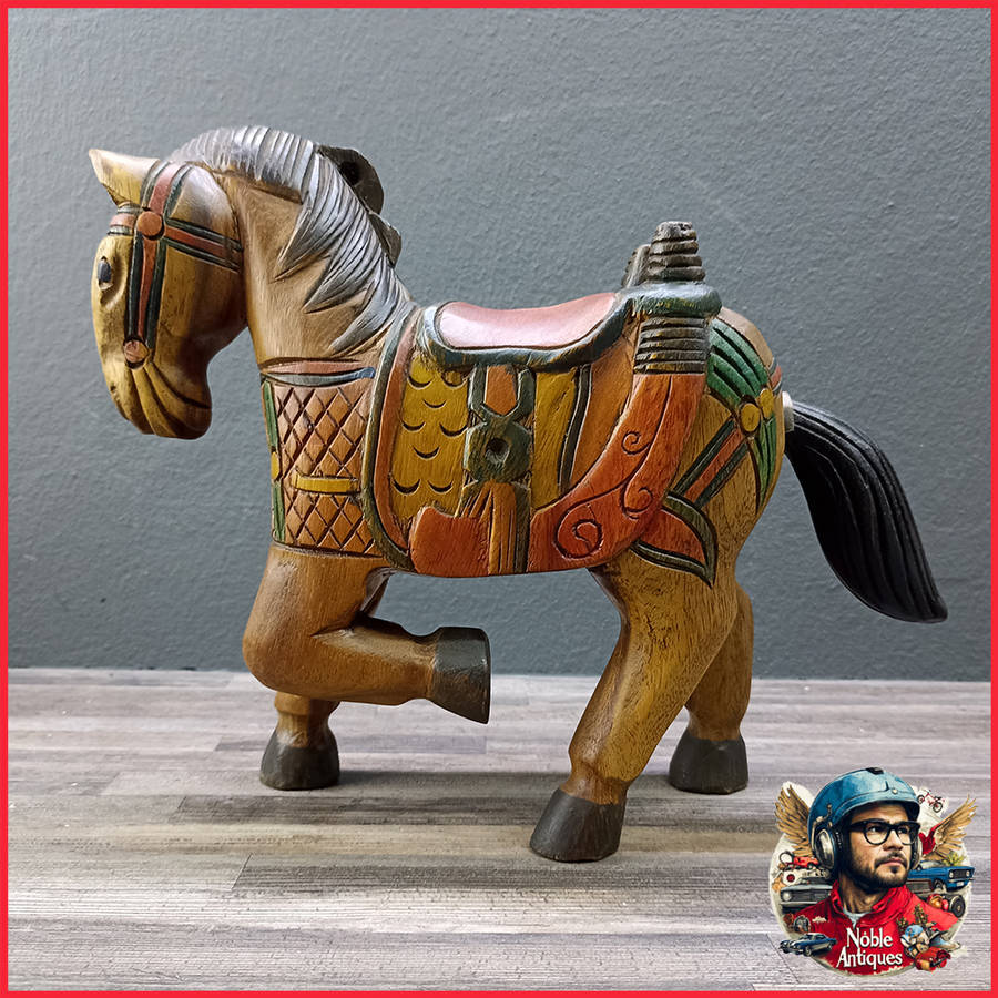 Large Vintage Hand Crafted Wooden Oriental Horse