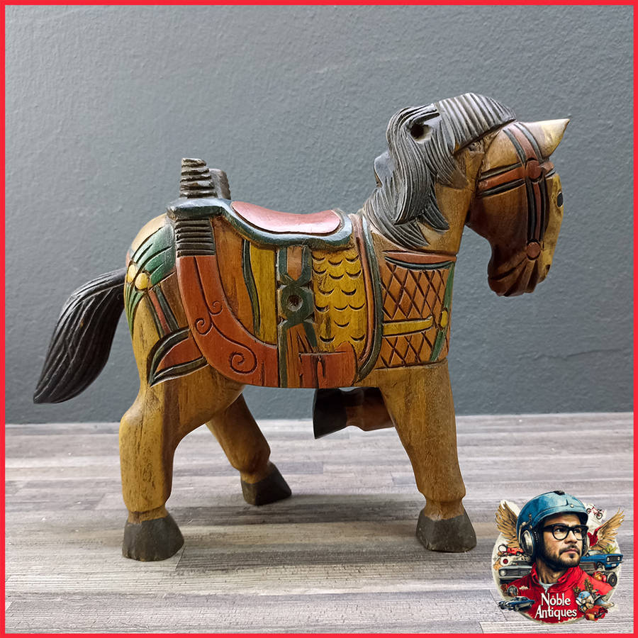 Large Vintage Hand Crafted Wooden Oriental Horse