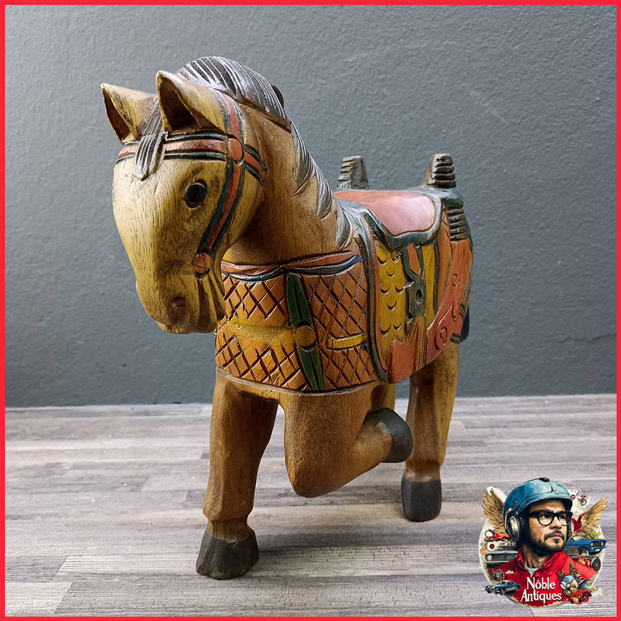 Large Vintage Hand Crafted Wooden Oriental Horse