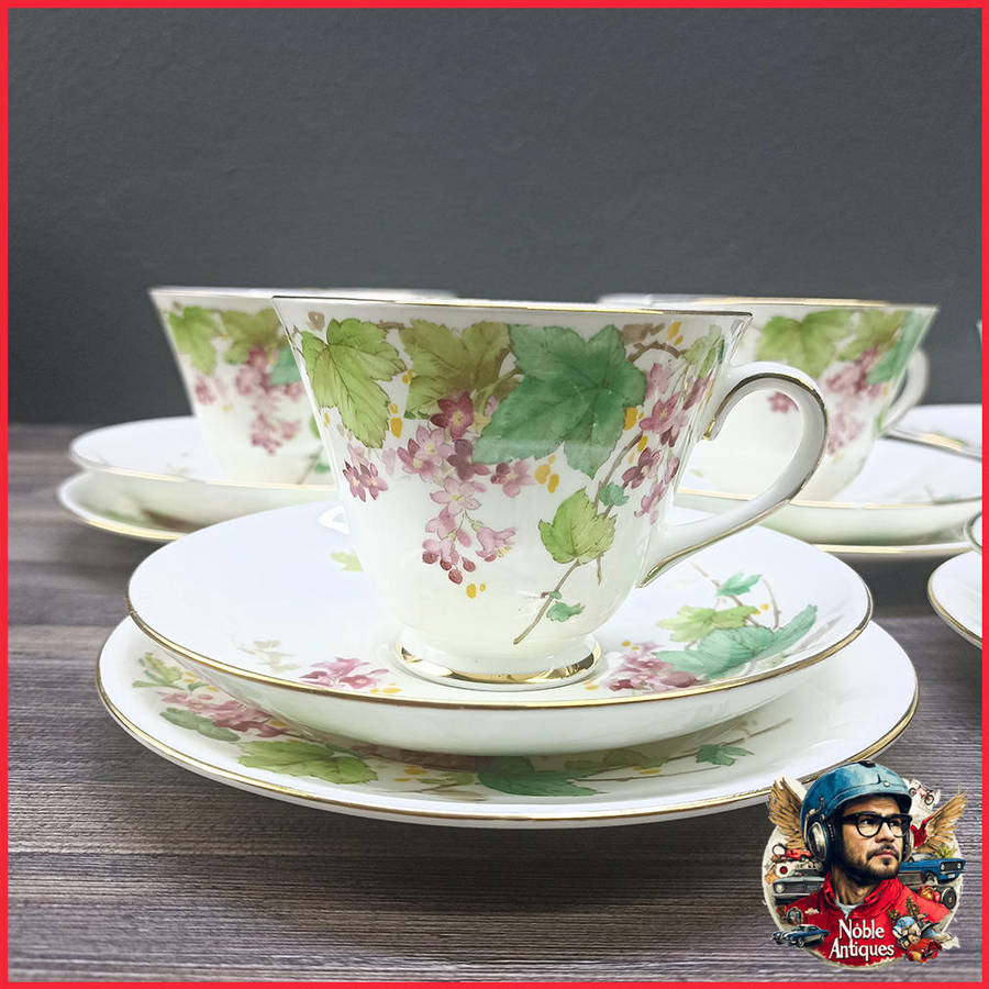 Vintage Royal Doulton 'gillian' Tea Set C1947-1952 6 Trois, Milk, Sugar and Biscuit plate