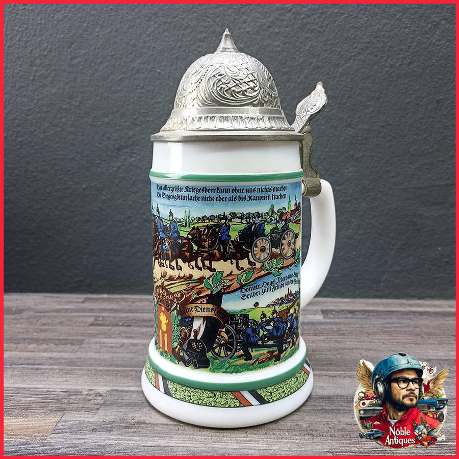 Vintage BMF German Milk Glass Beer Stein 11th Field Artillery Regimental