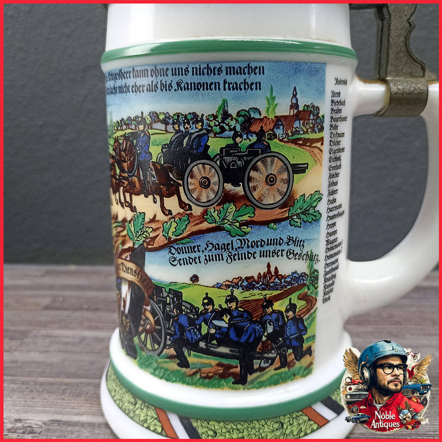 Vintage BMF German Milk Glass Beer Stein 11th Field Artillery Regimental