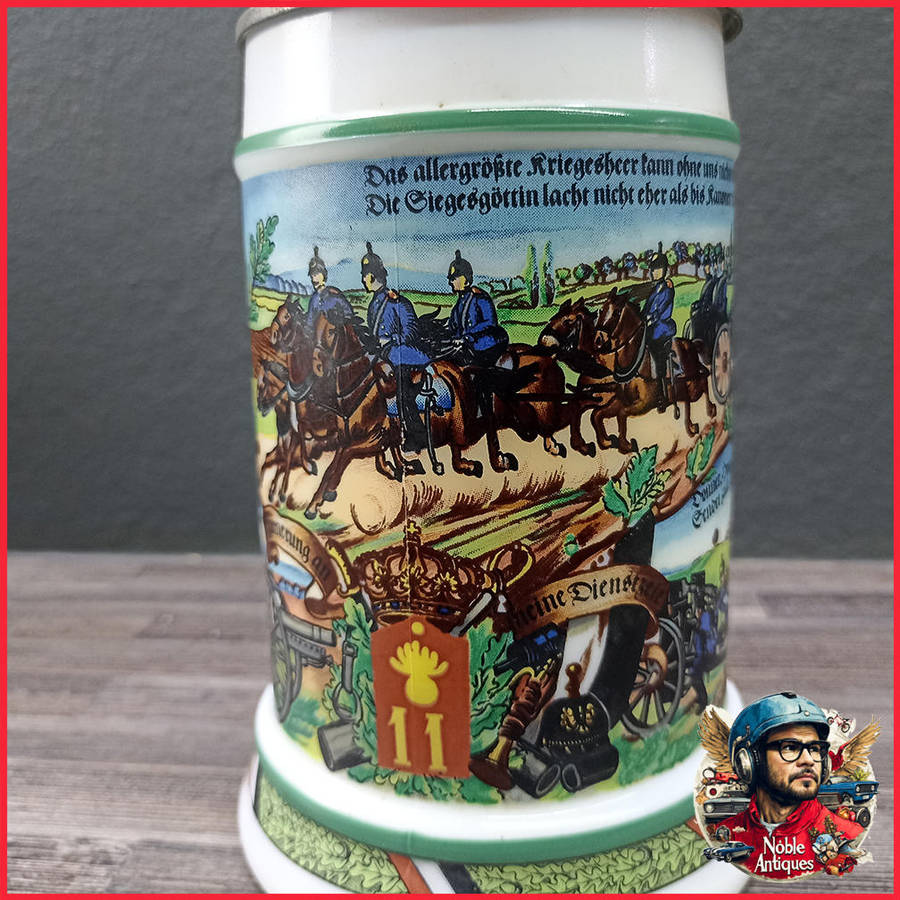 Vintage BMF German Milk Glass Beer Stein 11th Field Artillery Regimental