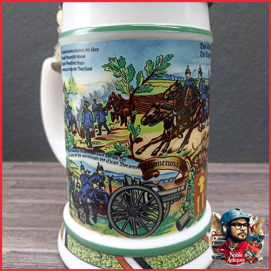 Vintage BMF German Milk Glass Beer Stein 11th Field Artillery Regimental