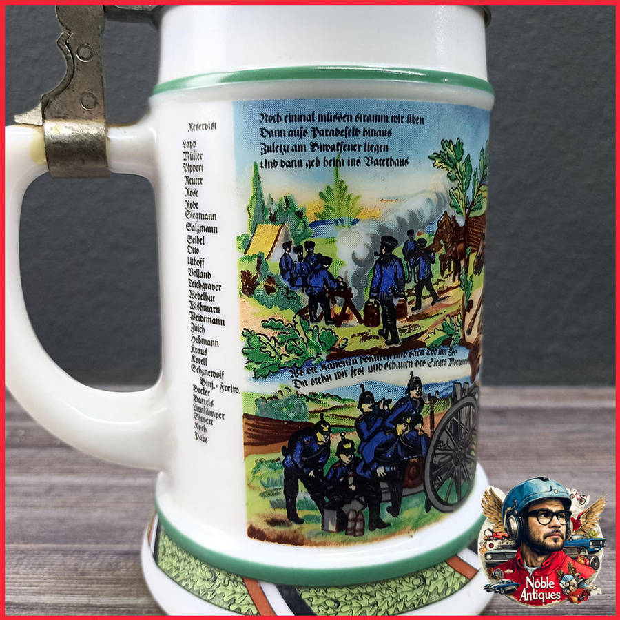 Vintage BMF German Milk Glass Beer Stein 11th Field Artillery Regimental