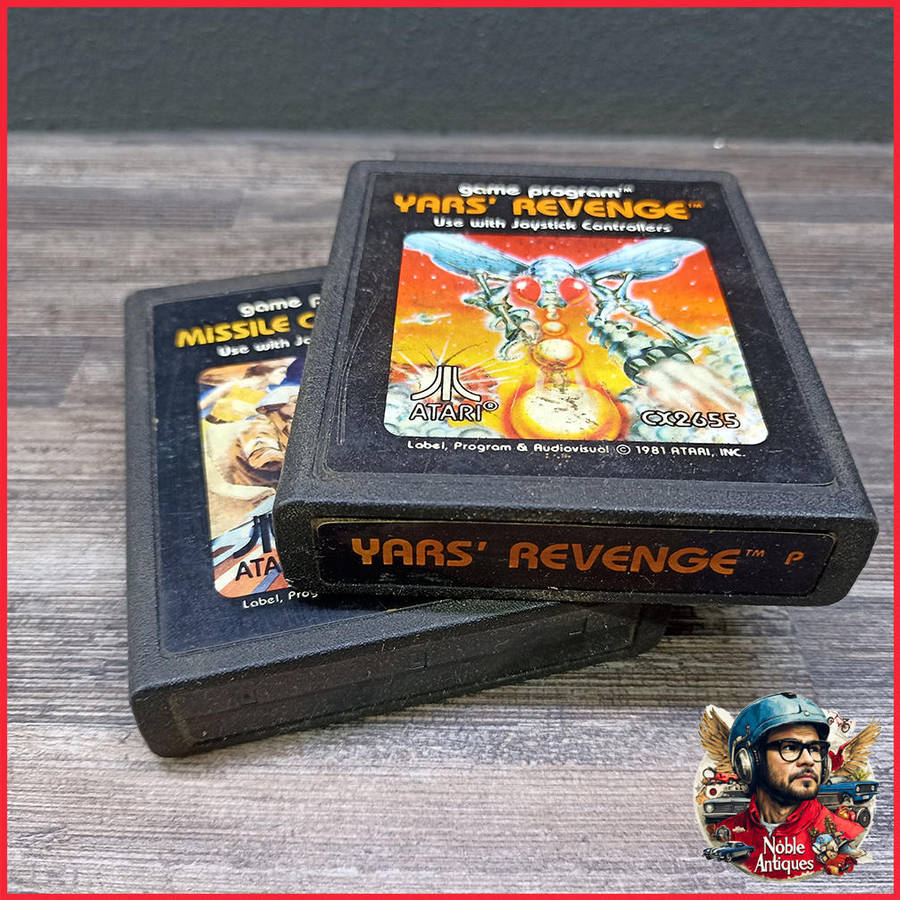 Two Vintage Atari 2600 Cartridge Games Missile Command and Yars' Revenge