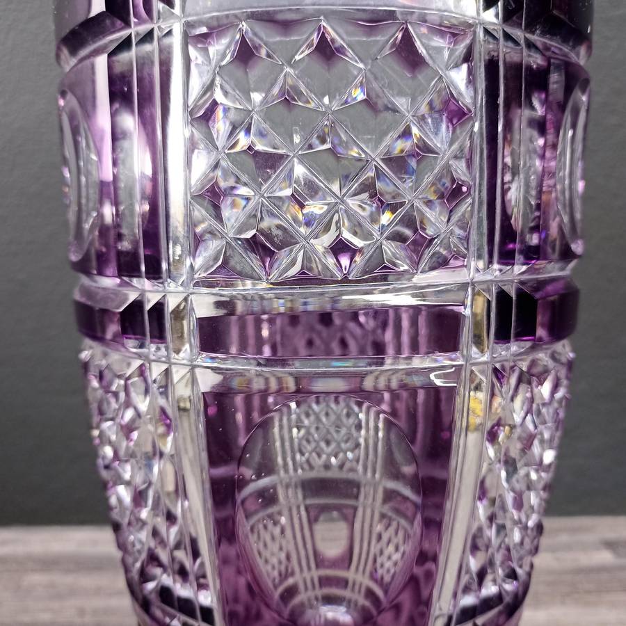 Spectacular Large Amethyst Cut Christal Vase