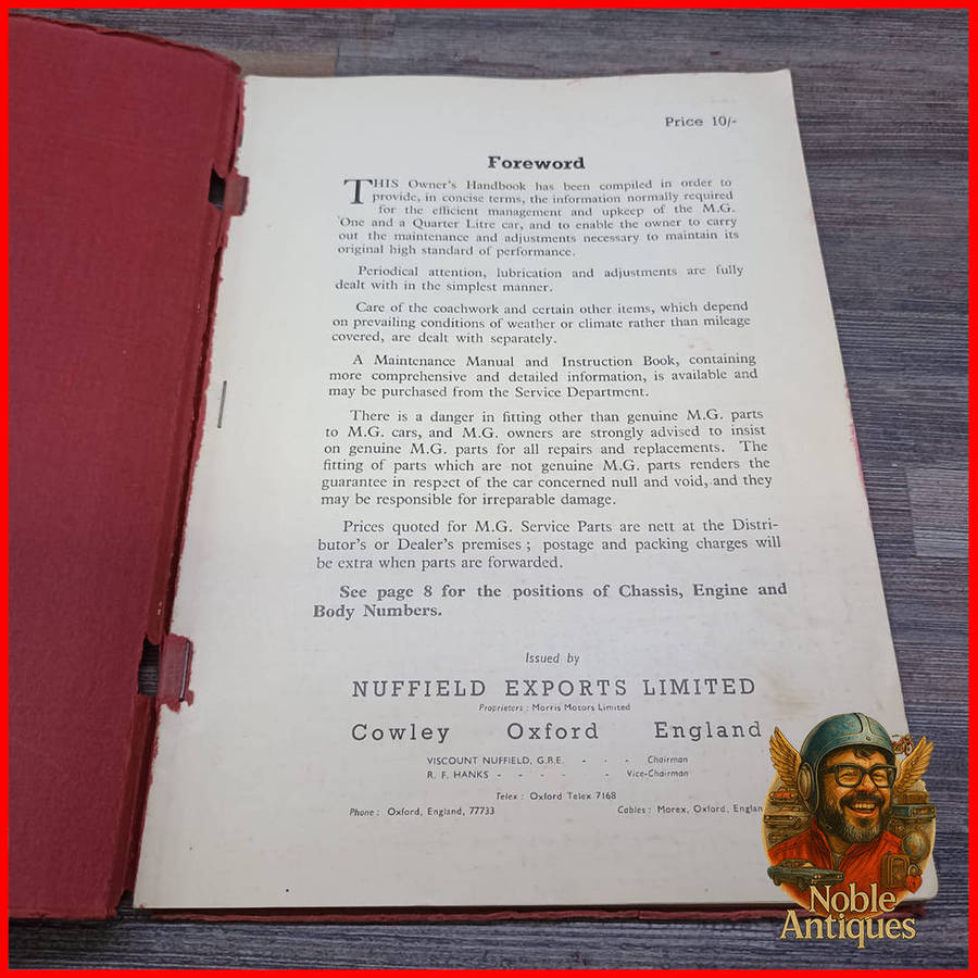 The Owner's Handbook for the MG One and a Quarter Litre Series Y