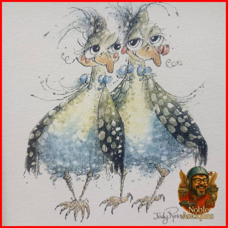 Framed Original "guinea fowl" by artist Judy Rossouw Pen and Watercolour