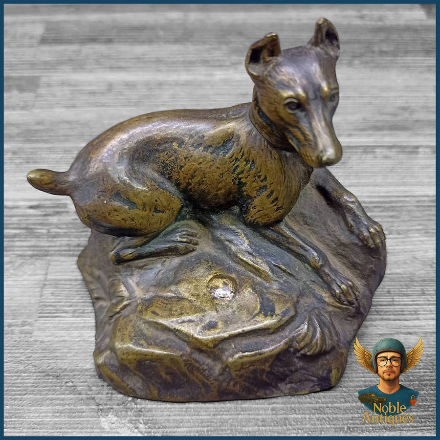 Vintage Bronze Paperweight Sculpture of a Reclining Dog