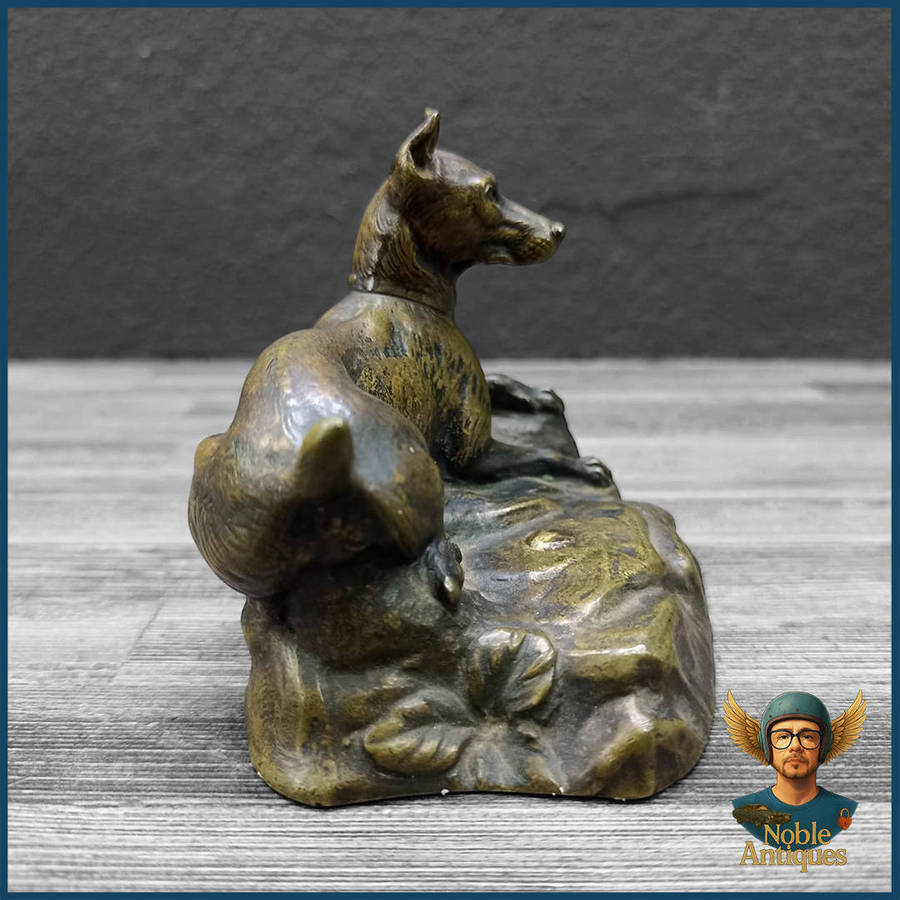 Vintage Bronze Paperweight Sculpture of a Reclining Dog