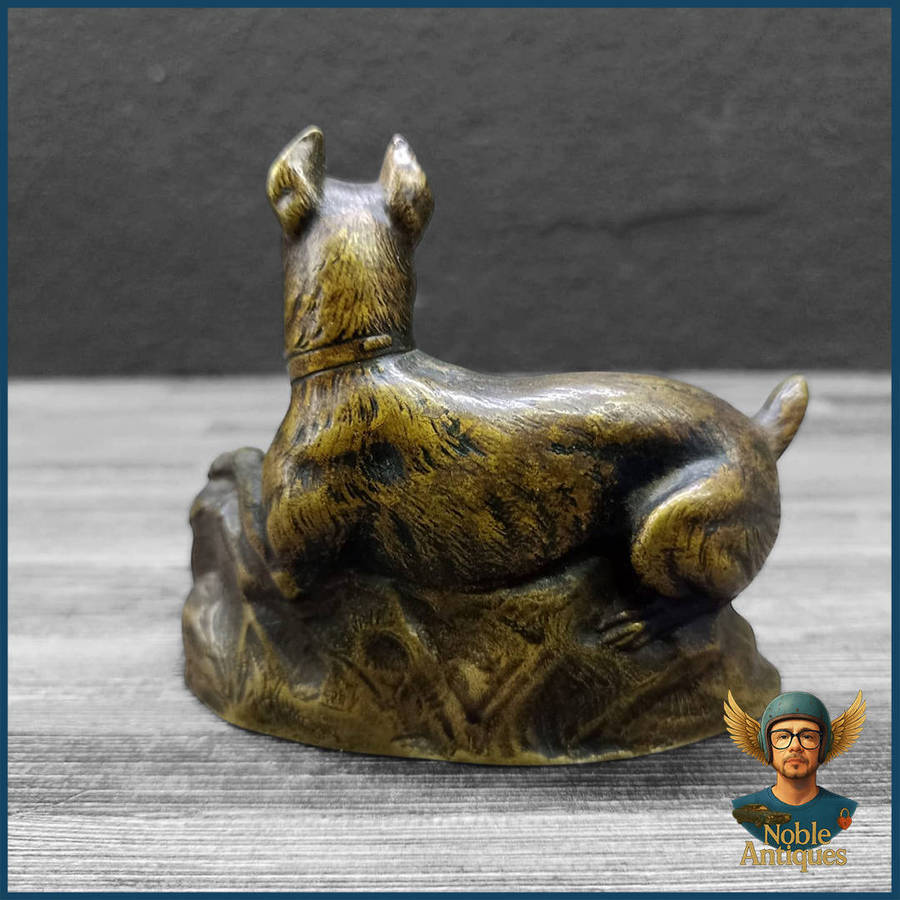 Vintage Bronze Paperweight Sculpture of a Reclining Dog