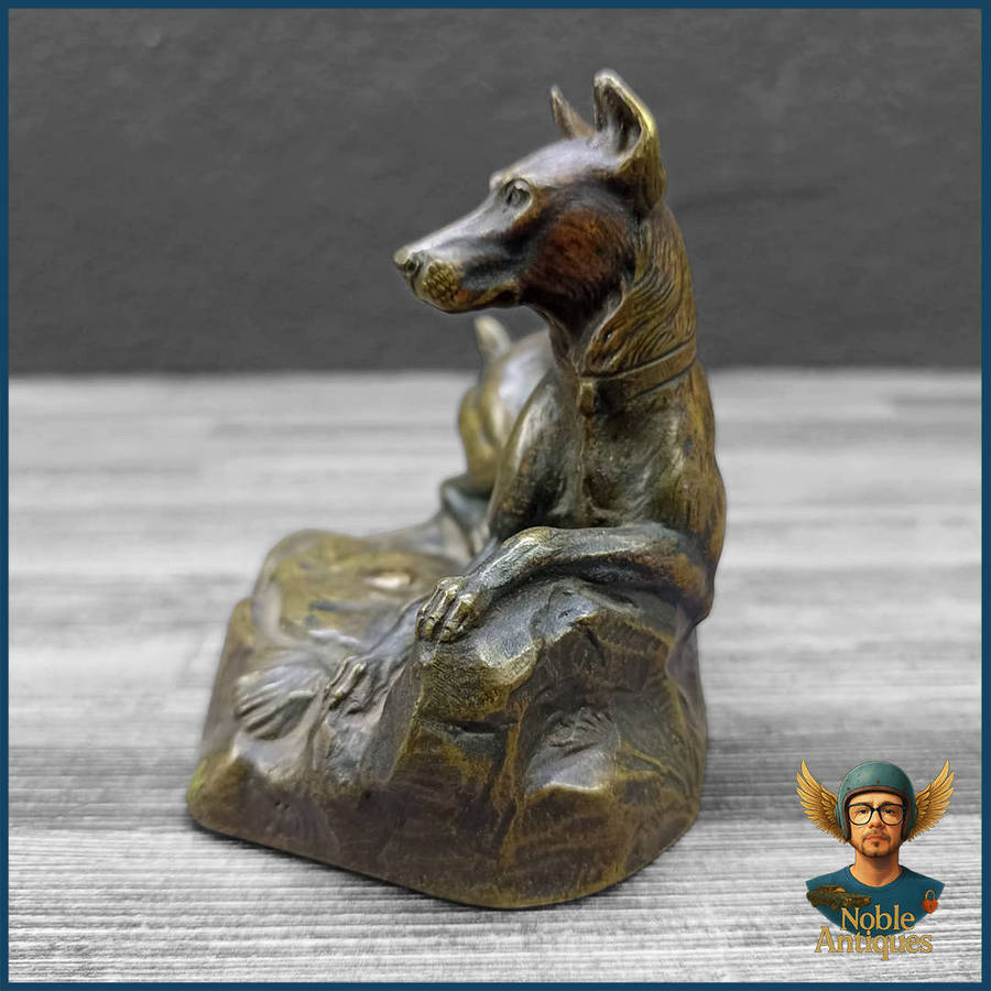 Vintage Bronze Paperweight Sculpture of a Reclining Dog