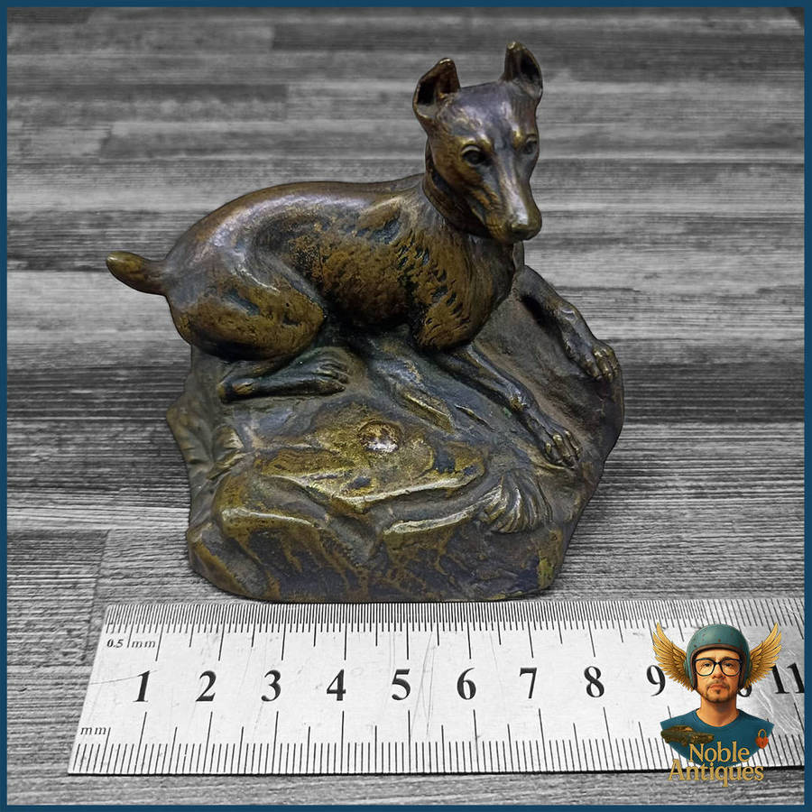 Vintage Bronze Paperweight Sculpture of a Reclining Dog