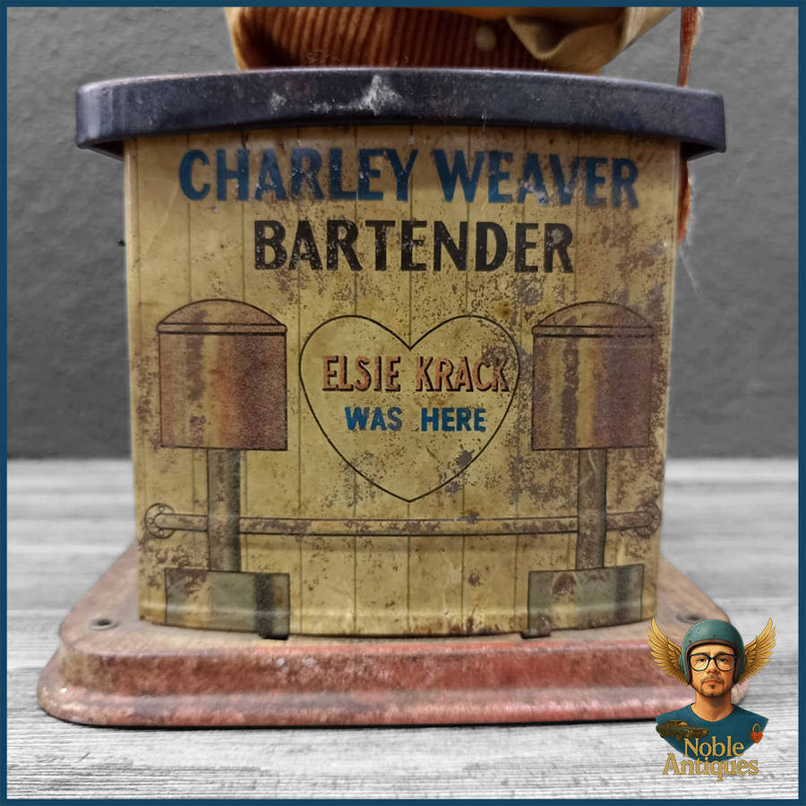 1960s Charley Weaver Bartender battery-operated tin toy Rosko Toys in Japan