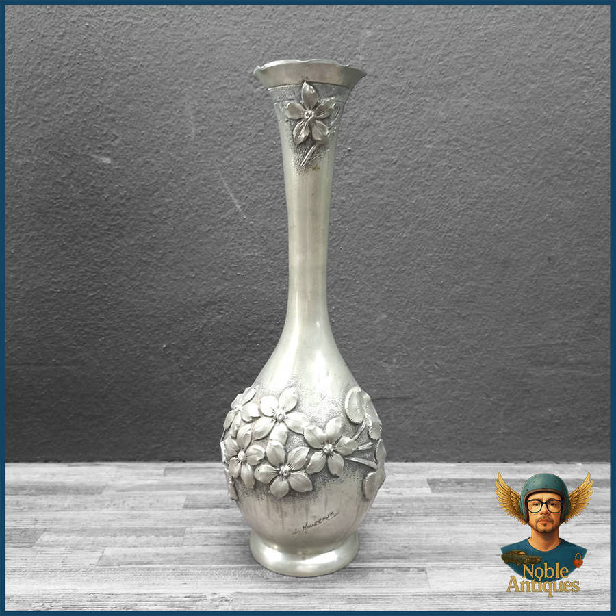 Vintage 1920's Metal Grand Vase With Flower Motifs