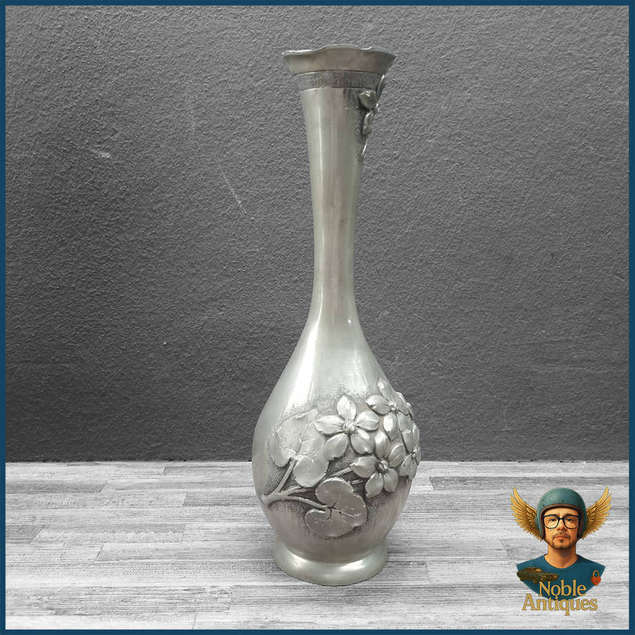 Vintage 1920's Metal Grand Vase With Flower Motifs