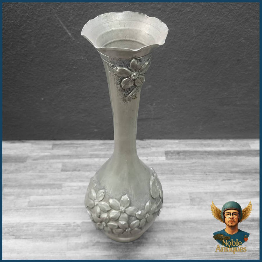 Vintage 1920's Metal Grand Vase With Flower Motifs