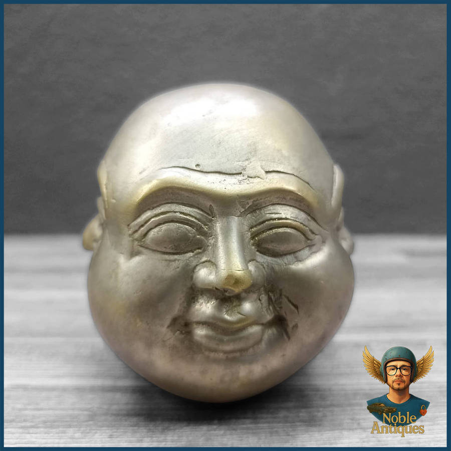Vintage Tibetan Silver Plate Crafted 4 Faced Buddha Head Paperweight