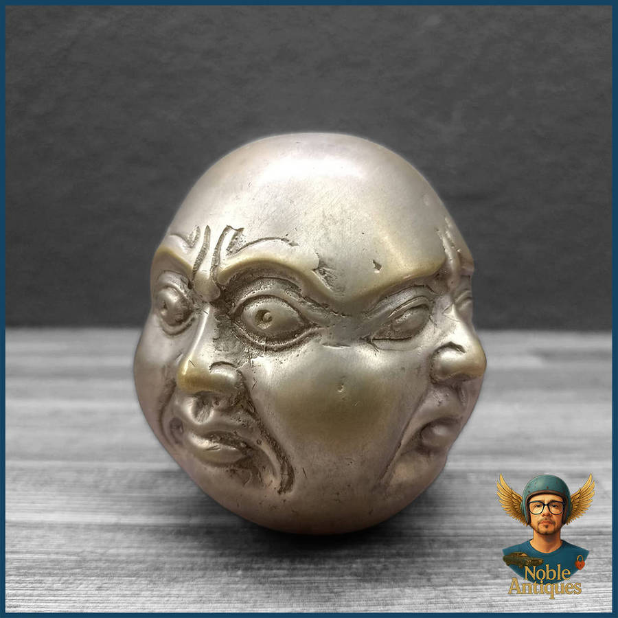 Vintage Tibetan Silver Plate Crafted 4 Faced Buddha Head Paperweight