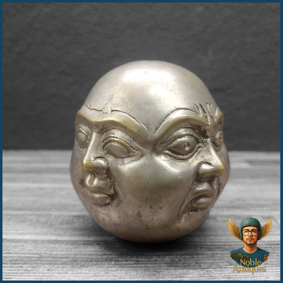 Vintage Tibetan Silver Plate Crafted 4 Faced Buddha Head Paperweight