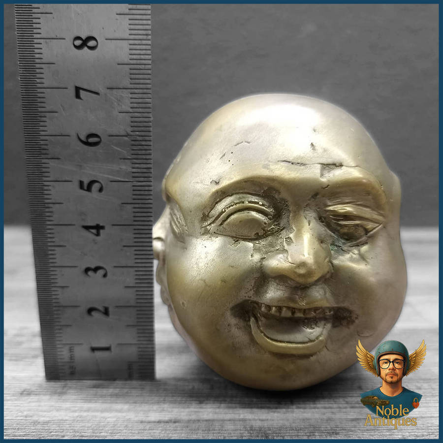 Vintage Tibetan Silver Plate Crafted 4 Faced Buddha Head Paperweight