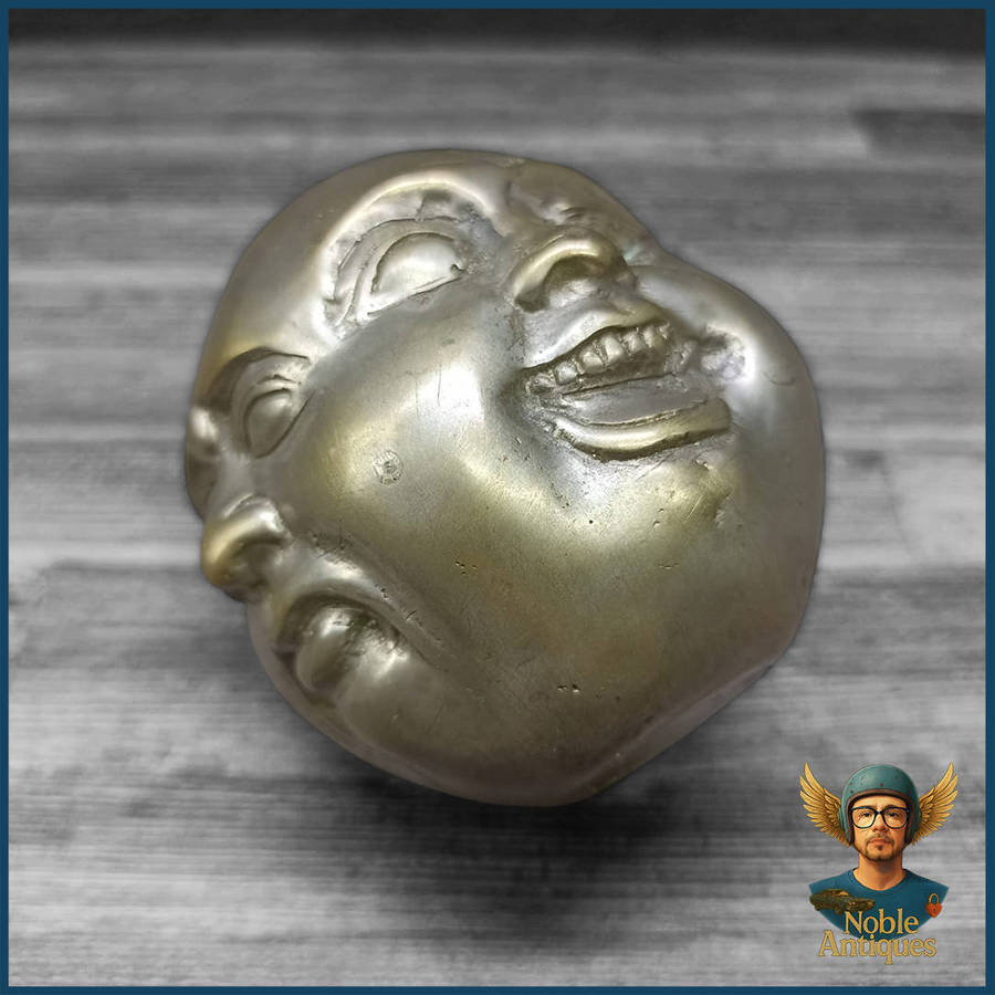 Vintage Tibetan Silver Plate Crafted 4 Faced Buddha Head Paperweight
