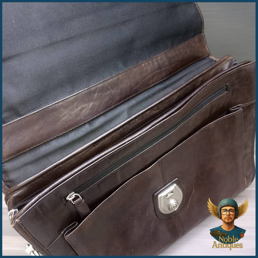 Vintage Genuine Leather Mens Front Lock Business Case Brown