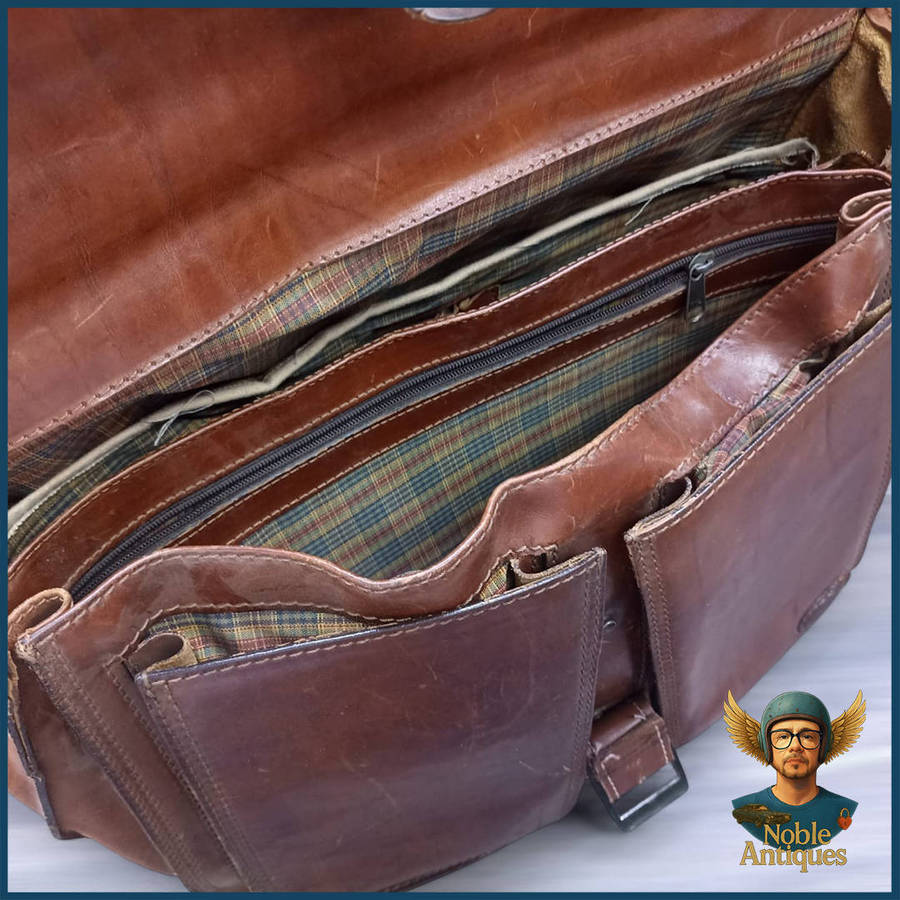 Vintage WINDSOR Genuine Leather Mens Front Lock Business Case Brown