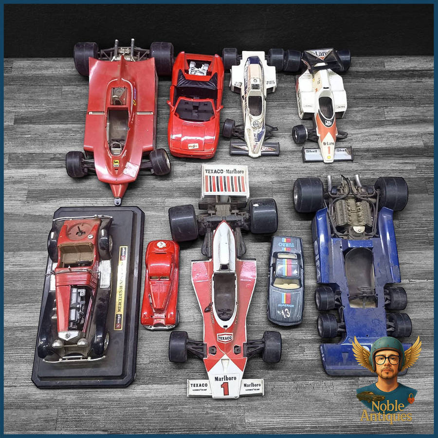 Large Die Cast Formula 1 and other racing car models Scale 1:14 and 1:24 (parts and Display)