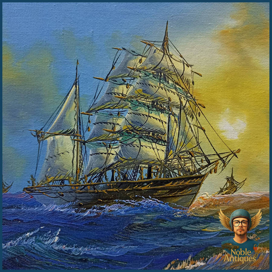 Vintage Framed Oil on Board Depicting A Clipper Ship At Sea